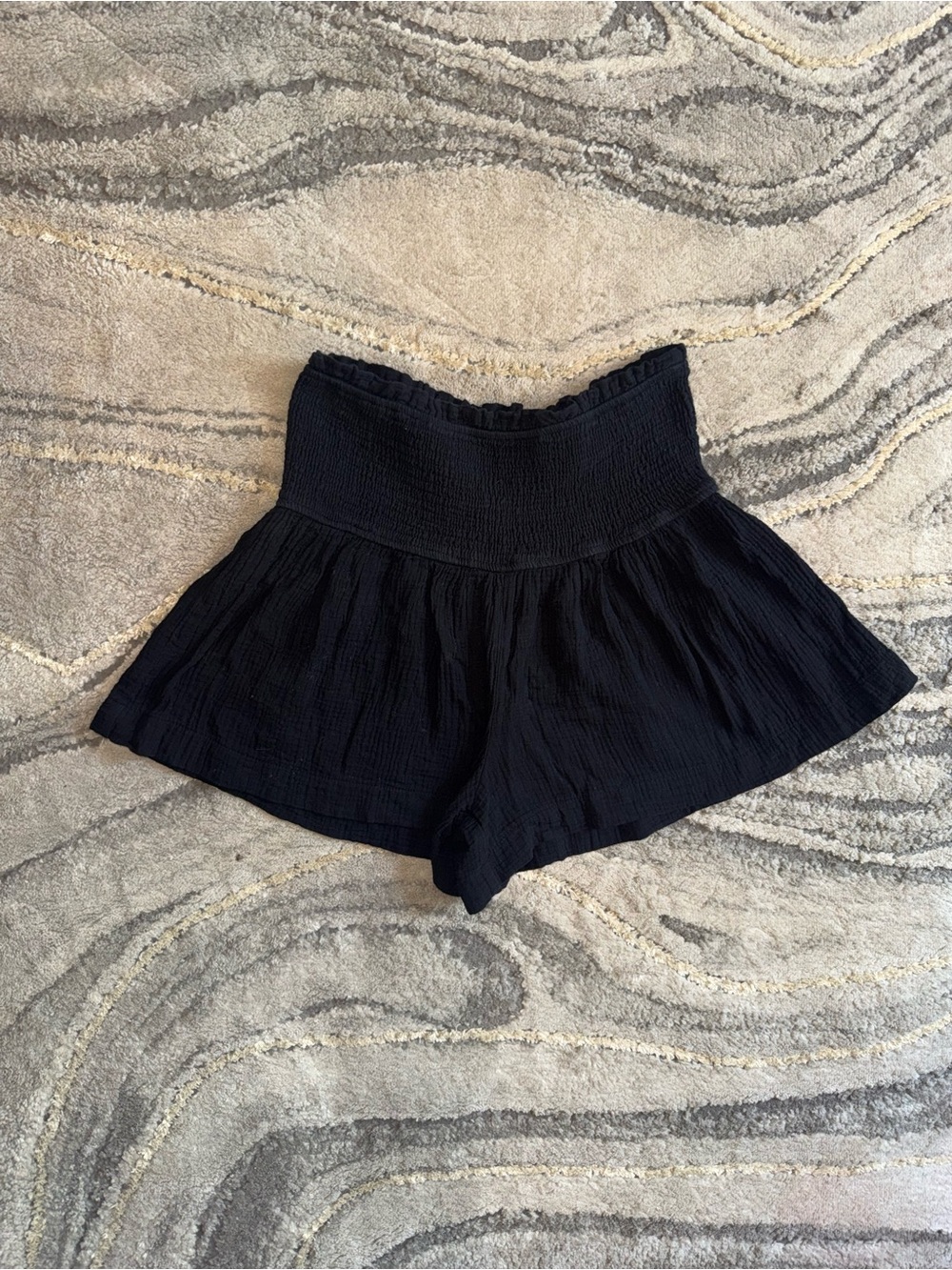 High-Waist Black Women's Smocked Shorts